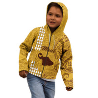 Personalised Maui Island Kid Hoodie Kakau Tribal Mixed Polynesian Pattern Gold - Wonder Print Shop