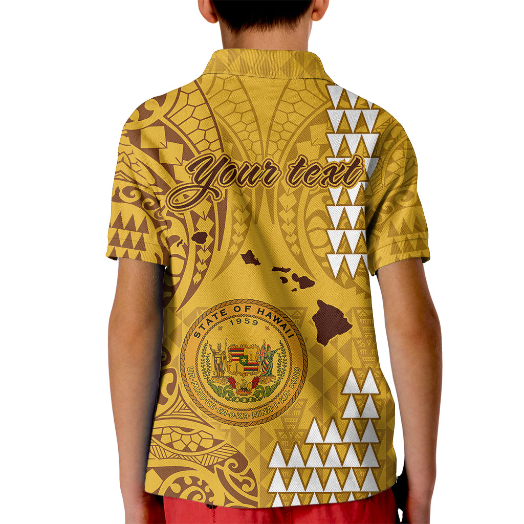 Personalised Maui Island Kid Polo Shirt Kakau Tribal Mixed Polynesian Pattern Gold - Wonder Print Shop