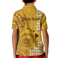 Personalised Maui Island Kid Polo Shirt Kakau Tribal Mixed Polynesian Pattern Gold - Wonder Print Shop