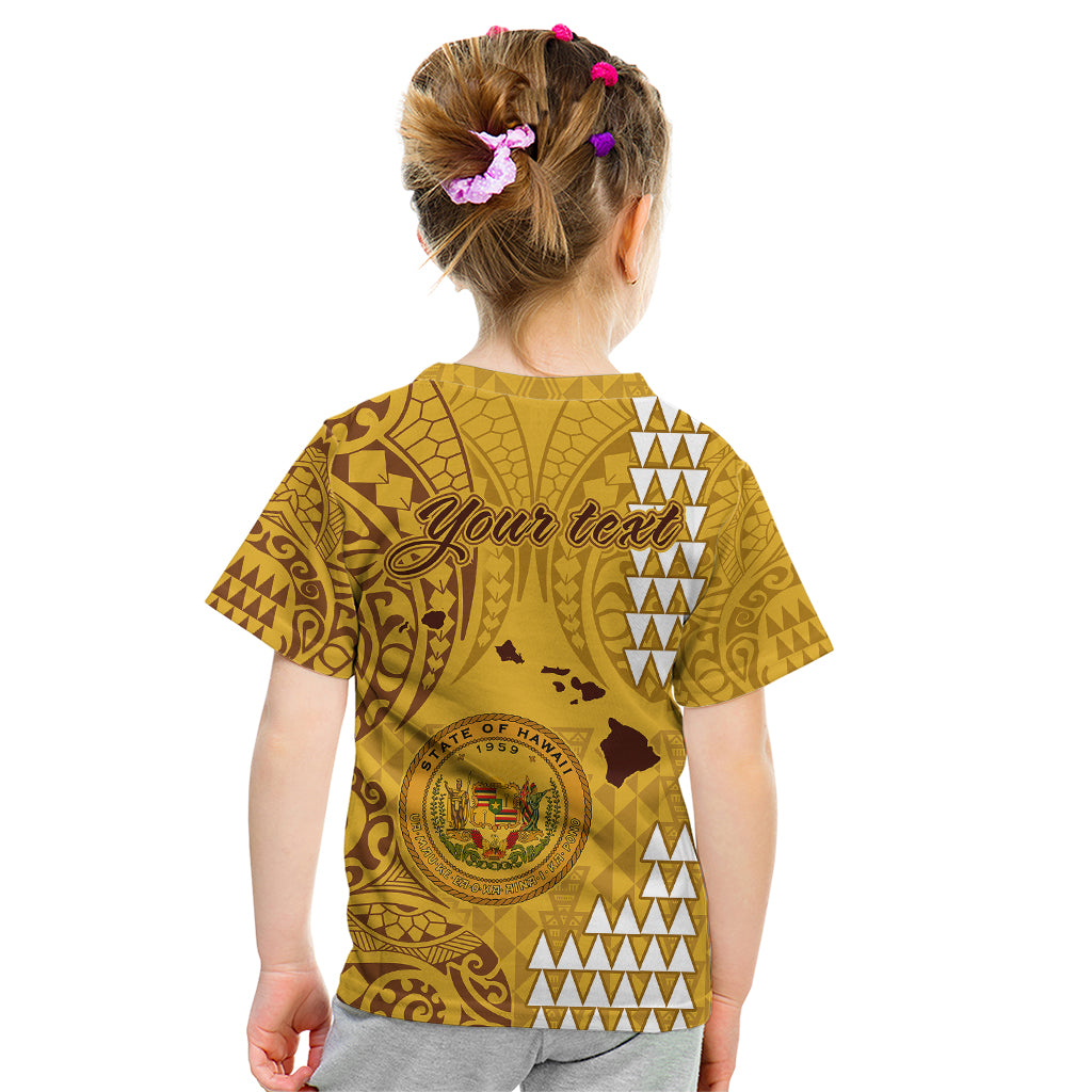 Personalised Maui Island Kid T Shirt Kakau Tribal Mixed Polynesian Pattern Gold - Wonder Print Shop