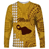 Personalised Maui Island Long Sleeve Shirt Kakau Tribal Mixed Polynesian Pattern Gold - Wonder Print Shop