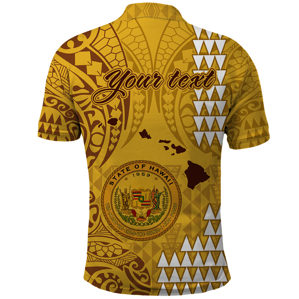 Personalised Maui Island Polo Shirt Kakau Tribal Mixed Polynesian Pattern Gold - Wonder Print Shop