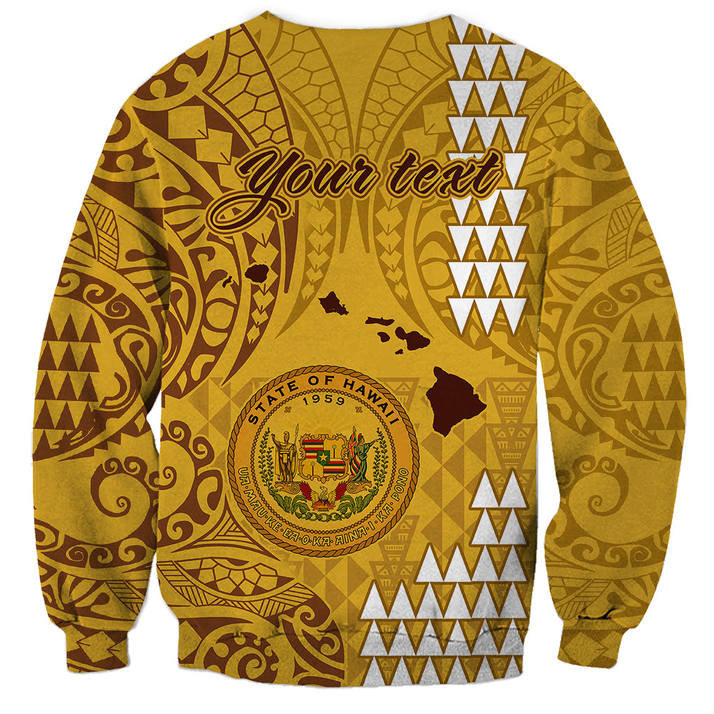Personalised Maui Island Sweatshirt Kakau Tribal Mixed Polynesian Pattern Gold - Wonder Print Shop