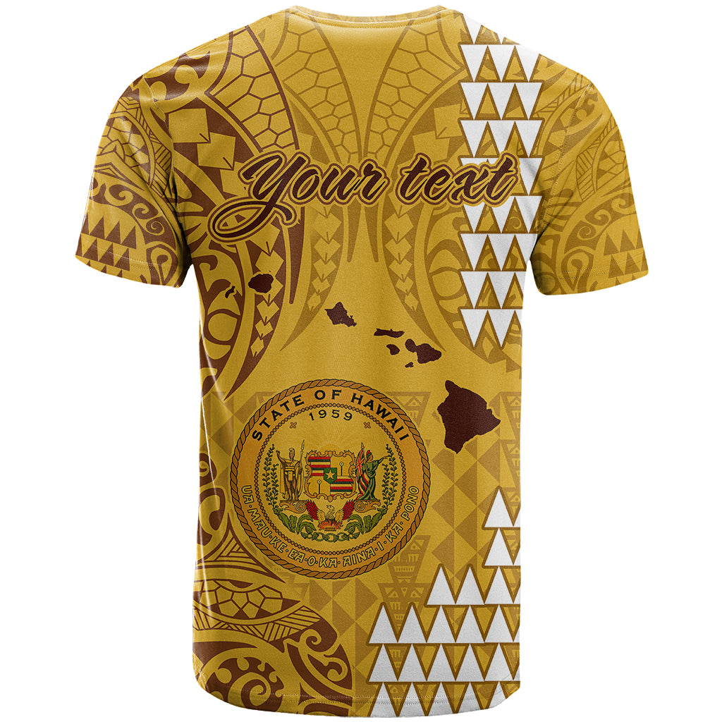 Personalised Maui Island T Shirt Kakau Tribal Mixed Polynesian Pattern Gold - Wonder Print Shop