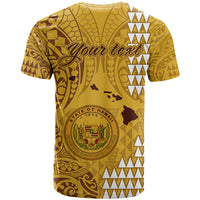 Personalised Maui Island T Shirt Kakau Tribal Mixed Polynesian Pattern Gold - Wonder Print Shop