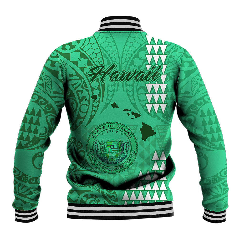 Maui Island Baseball Jacket Kakau Tribal Mixed Polynesian Pattern Green LT9 - Wonder Print Shop