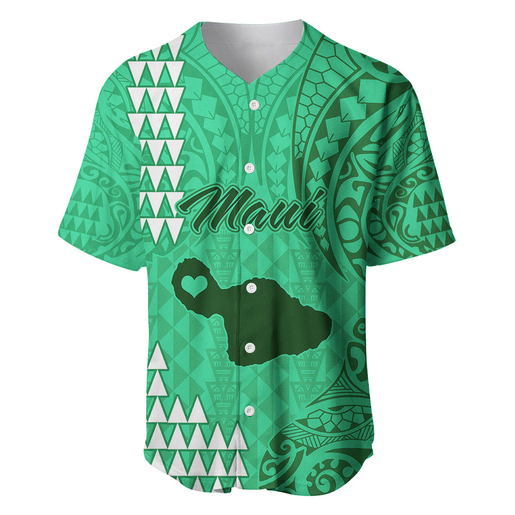Maui Island Baseball Jersey Kakau Tribal Mixed Polynesian Pattern Green LT9 - Wonder Print Shop