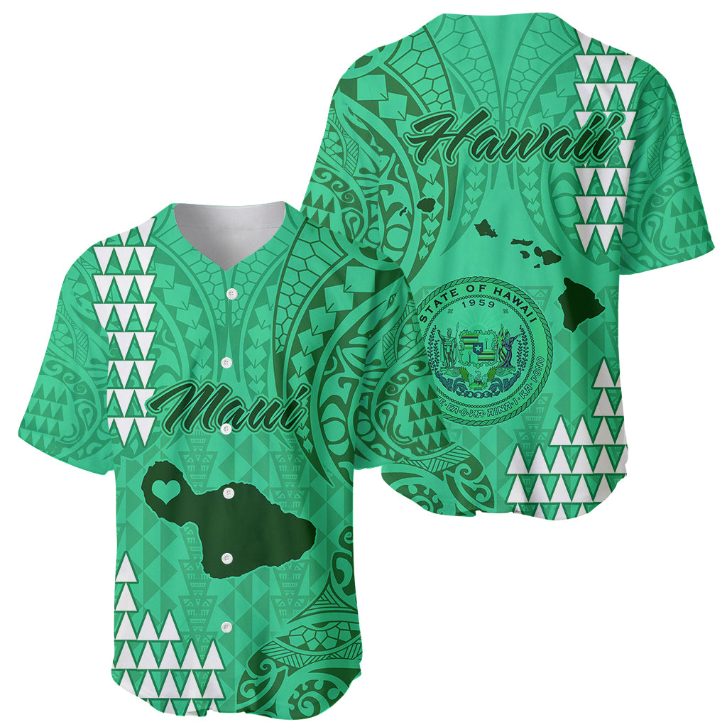 Maui Island Baseball Jersey Kakau Tribal Mixed Polynesian Pattern Green LT9 - Wonder Print Shop