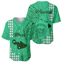 Maui Island Baseball Jersey Kakau Tribal Mixed Polynesian Pattern Green LT9 - Wonder Print Shop