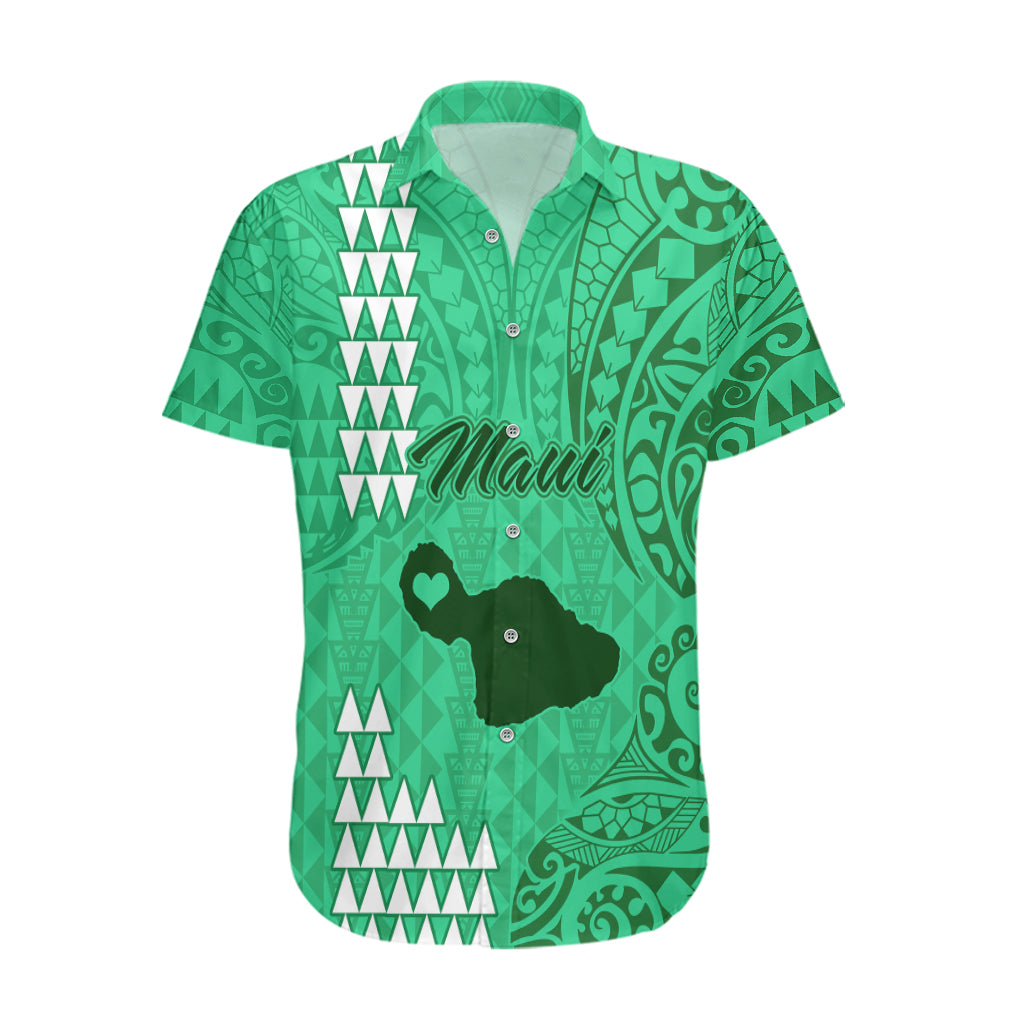 Maui Island Hawaiian Shirt Kakau Tribal Mixed Polynesian Pattern Green - Wonder Print Shop