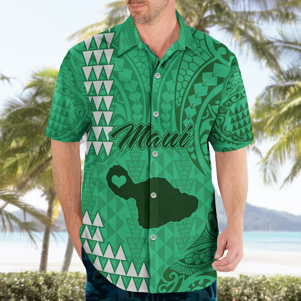 Maui Island Hawaiian Shirt Kakau Tribal Mixed Polynesian Pattern Green - Wonder Print Shop