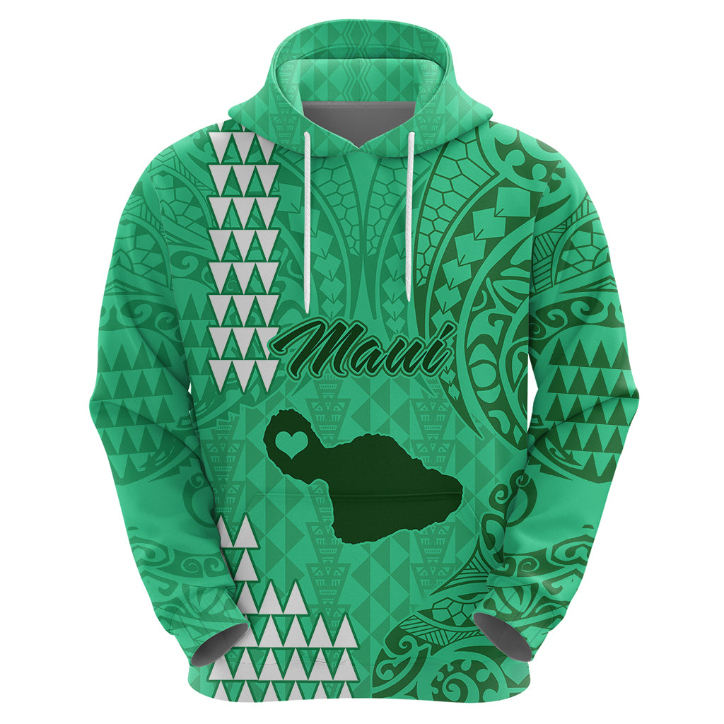 Maui Island Hoodie Kakau Tribal Mixed Polynesian Pattern Green - Wonder Print Shop