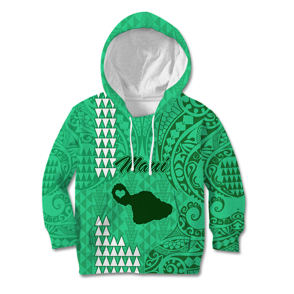 Maui Island Kid Hoodie Kakau Tribal Mixed Polynesian Pattern Green - Wonder Print Shop