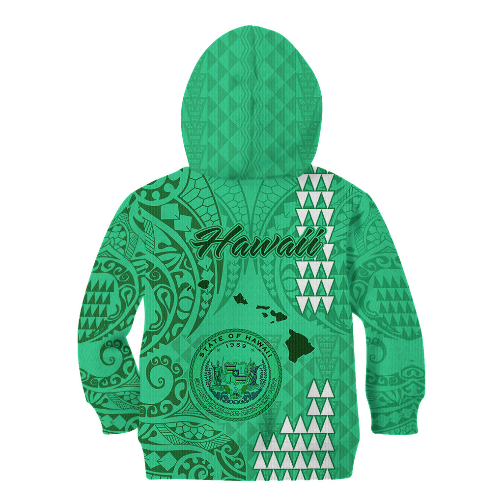 Maui Island Kid Hoodie Kakau Tribal Mixed Polynesian Pattern Green - Wonder Print Shop