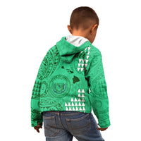 Maui Island Kid Hoodie Kakau Tribal Mixed Polynesian Pattern Green - Wonder Print Shop