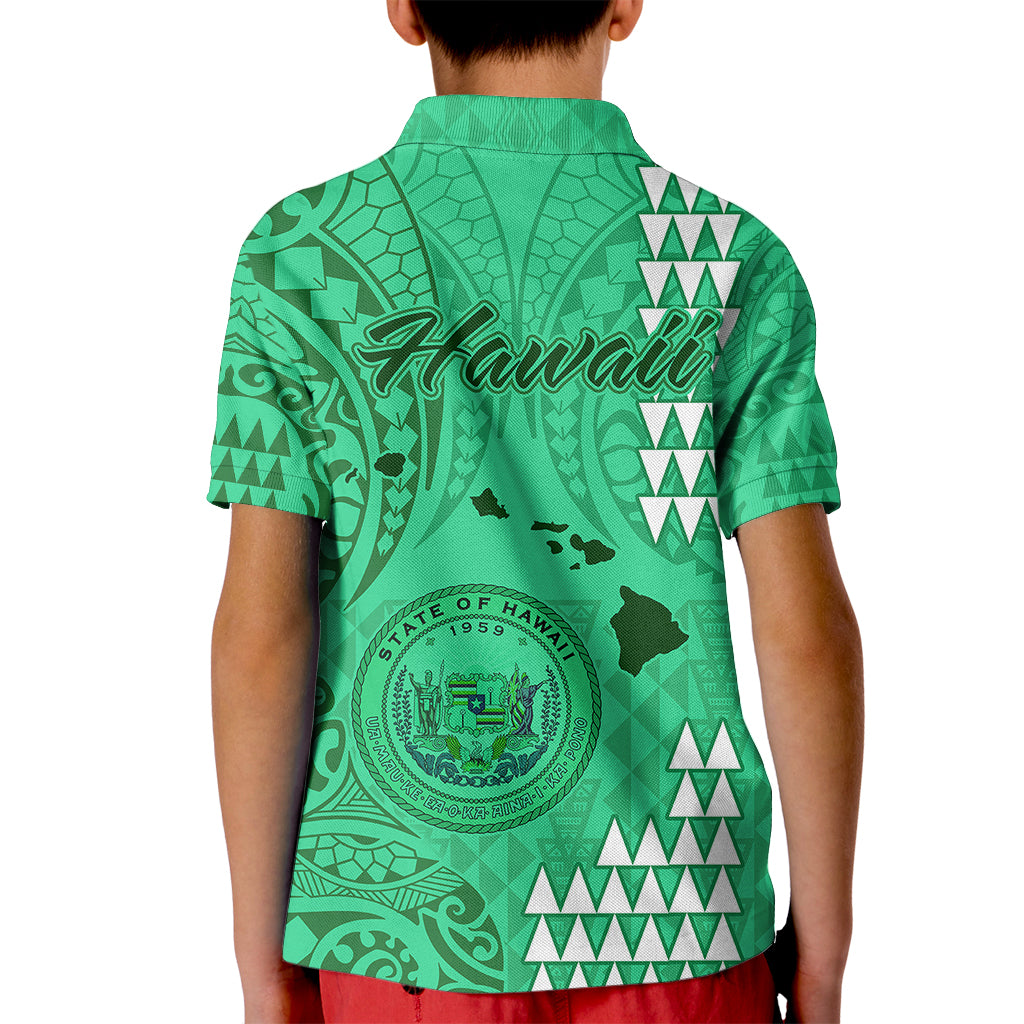 Maui Island Kid Polo Shirt Kakau Tribal Mixed Polynesian Pattern Green - Wonder Print Shop
