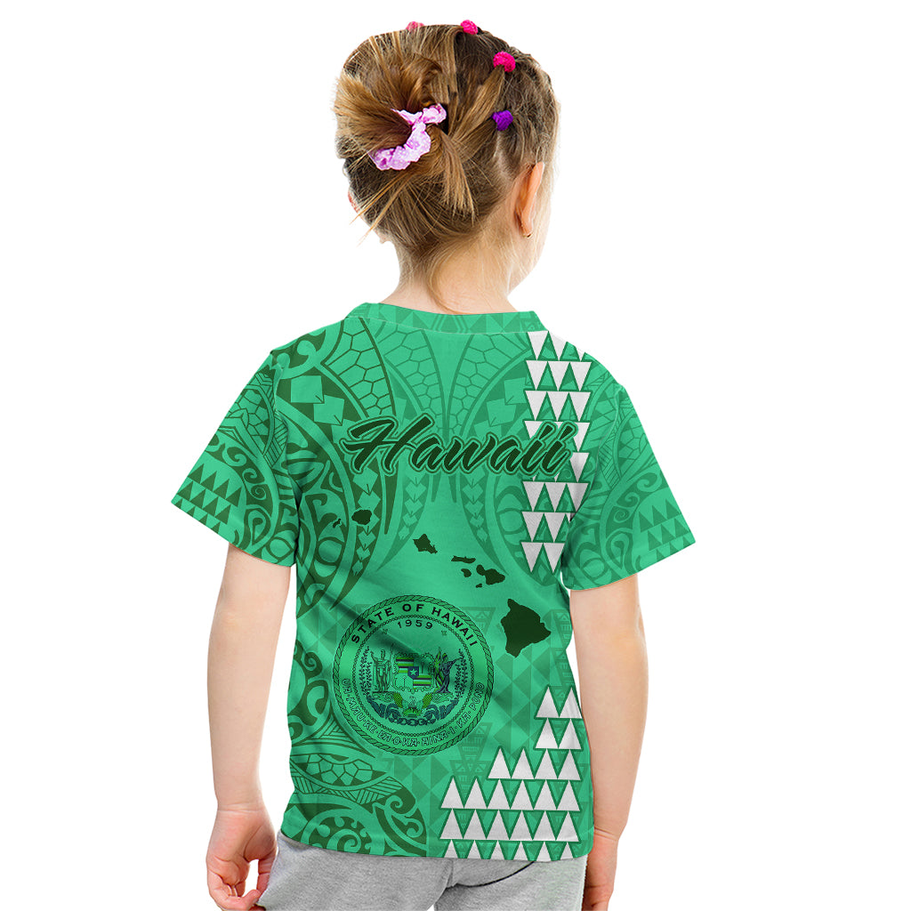 Maui Island Kid T Shirt Kakau Tribal Mixed Polynesian Pattern Green - Wonder Print Shop