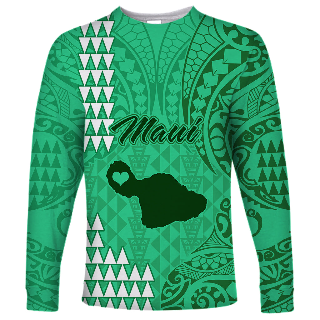 Maui Island Long Sleeve Shirt Kakau Tribal Mixed Polynesian Pattern Green - Wonder Print Shop