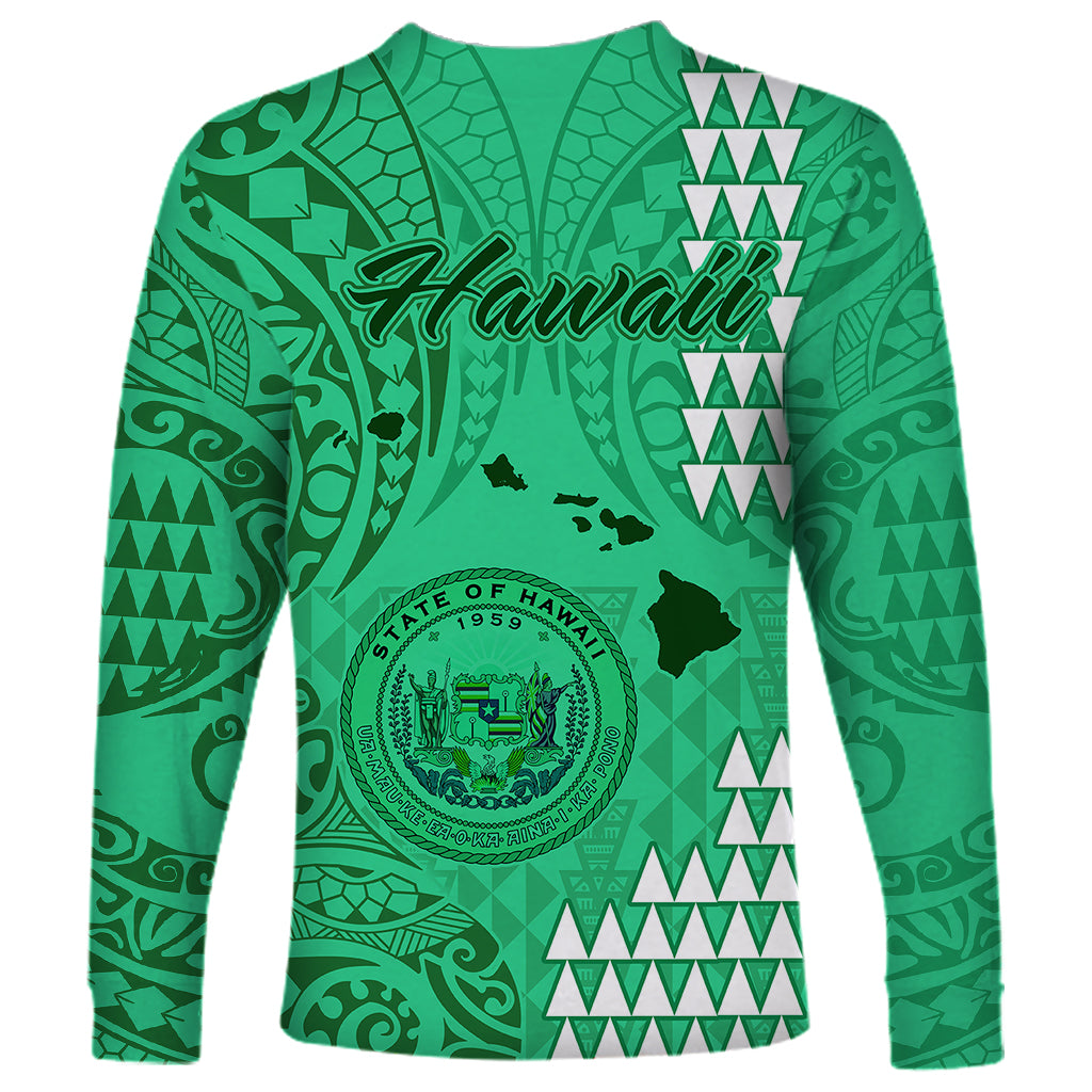 Maui Island Long Sleeve Shirt Kakau Tribal Mixed Polynesian Pattern Green - Wonder Print Shop