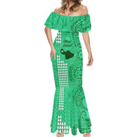 Maui Island Mermaid Dress Kakau Tribal Mixed Polynesian Pattern Green - Wonder Print Shop