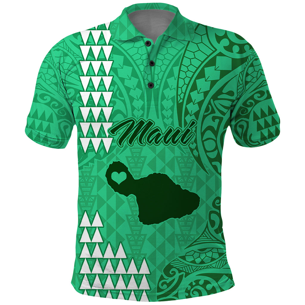 Maui Island Polo Shirt Kakau Tribal Mixed Polynesian Pattern Green - Wonder Print Shop