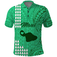 Maui Island Polo Shirt Kakau Tribal Mixed Polynesian Pattern Green - Wonder Print Shop