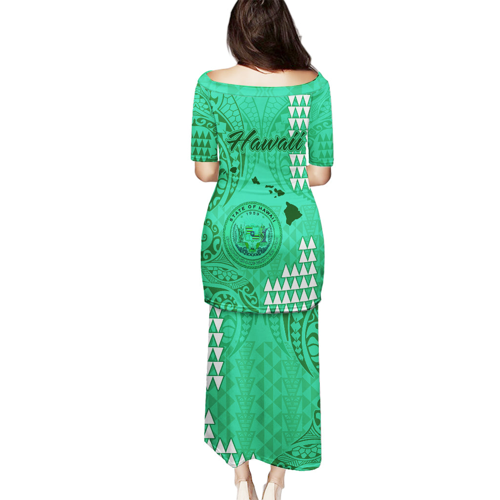 Maui Island Puletasi Kakau Tribal Mixed Polynesian Pattern Green - Wonder Print Shop