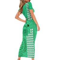 Maui Island Short Sleeve Bodycon Dress Kakau Tribal Mixed Polynesian Pattern Green - Wonder Print Shop
