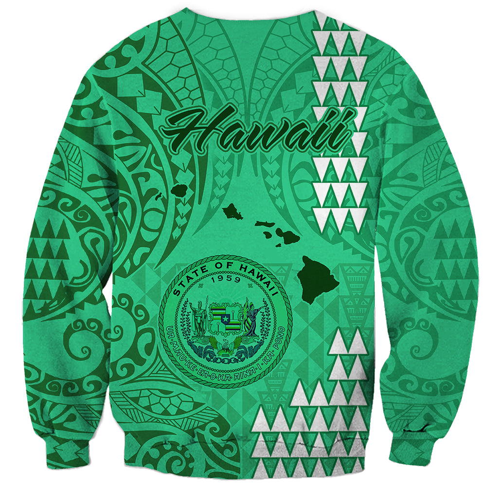 Maui Island Sweatshirt Kakau Tribal Mixed Polynesian Pattern Green - Wonder Print Shop