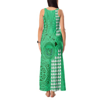 Maui Island Tank Maxi Dress Kakau Tribal Mixed Polynesian Pattern Green - Wonder Print Shop