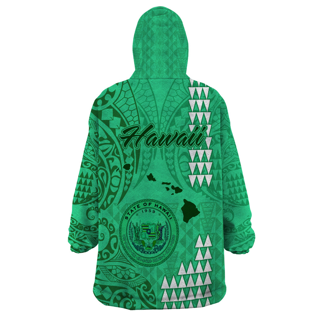 Maui Island Wearable Blanket Hoodie Kakau Tribal Mixed Polynesian Pattern Green - Wonder Print Shop