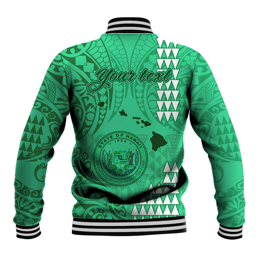 Personalised Maui Island Baseball Jacket Kakau Tribal Mixed Polynesian Pattern Green LT9 - Wonder Print Shop