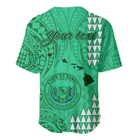 Personalised Maui Island Baseball Jersey Kakau Tribal Mixed Polynesian Pattern Green LT9 - Wonder Print Shop