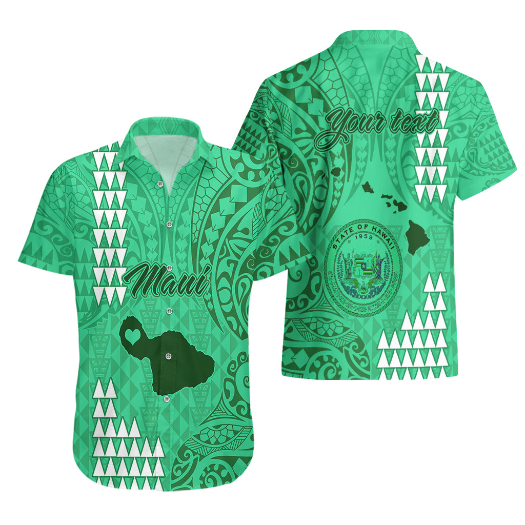 Personalised Maui Island Hawaiian Shirt Kakau Tribal Mixed Polynesian Pattern Green - Wonder Print Shop