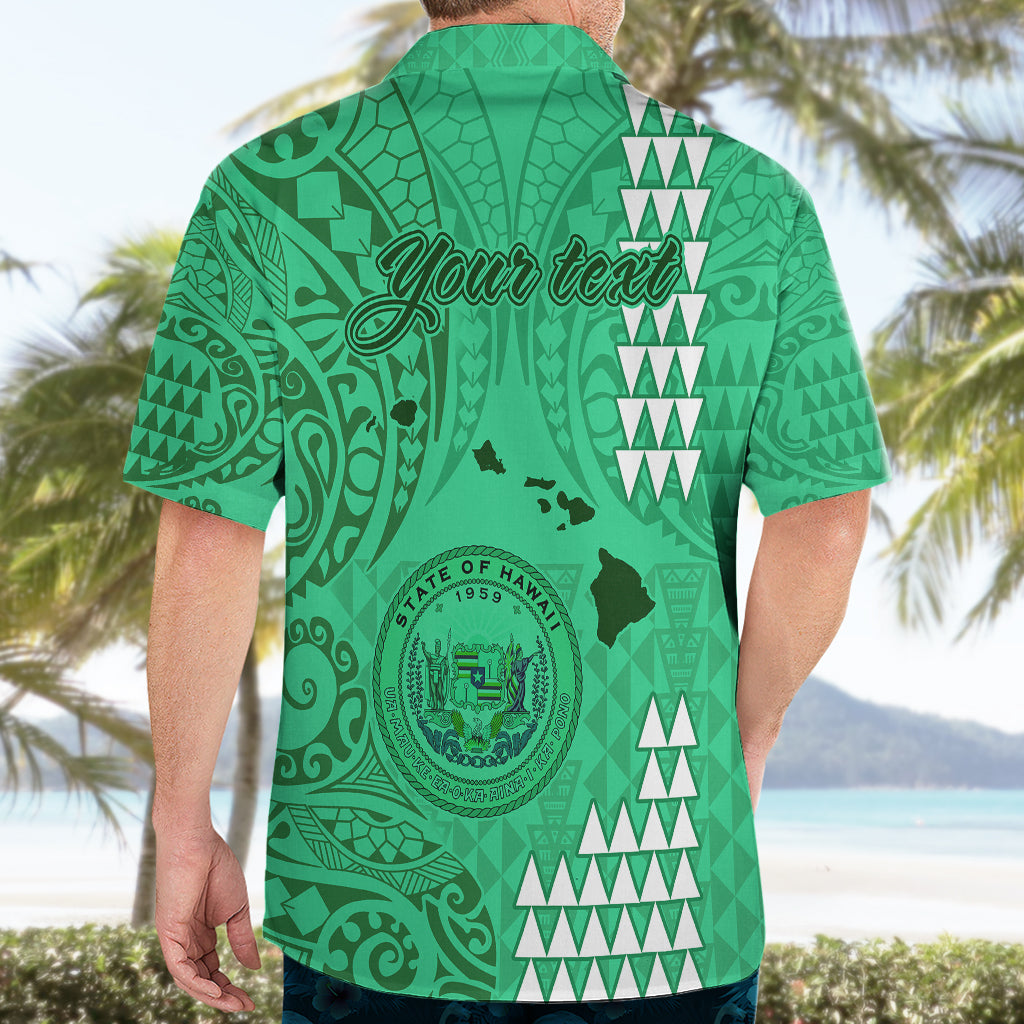 Personalised Maui Island Hawaiian Shirt Kakau Tribal Mixed Polynesian Pattern Green - Wonder Print Shop