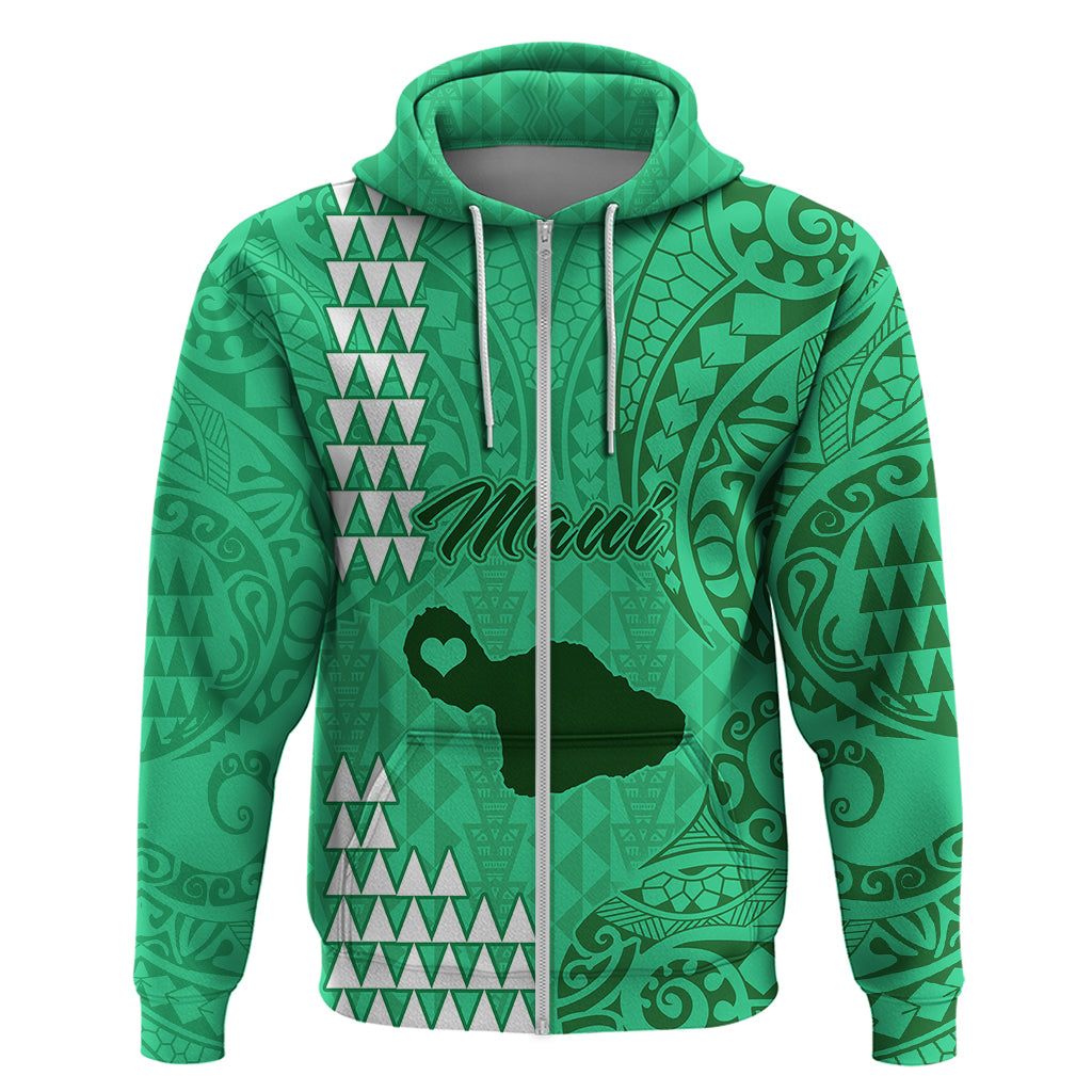 Personalised Maui Island Hoodie Kakau Tribal Mixed Polynesian Pattern Green - Wonder Print Shop