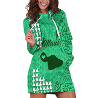 Personalised Maui Island Hoodie Dress Kakau Tribal Mixed Polynesian Pattern Green - Wonder Print Shop
