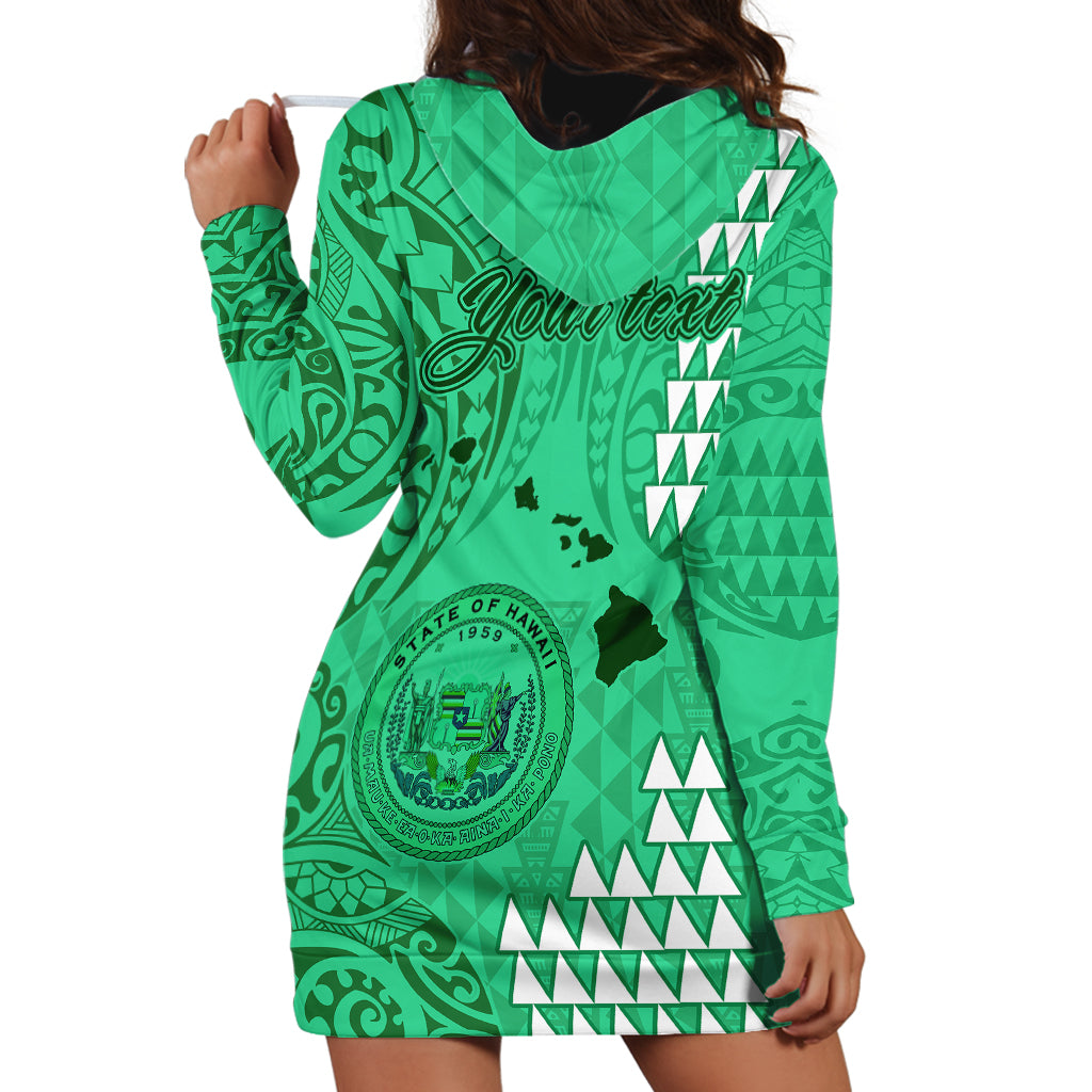 Personalised Maui Island Hoodie Dress Kakau Tribal Mixed Polynesian Pattern Green - Wonder Print Shop