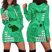 Personalised Maui Island Hoodie Dress Kakau Tribal Mixed Polynesian Pattern Green - Wonder Print Shop