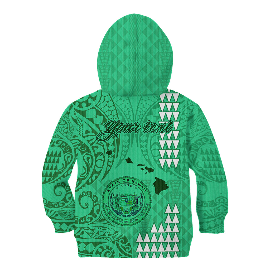 Personalised Maui Island Kid Hoodie Kakau Tribal Mixed Polynesian Pattern Green - Wonder Print Shop