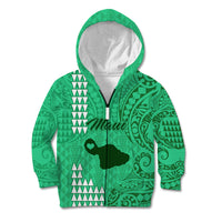 Personalised Maui Island Kid Hoodie Kakau Tribal Mixed Polynesian Pattern Green - Wonder Print Shop