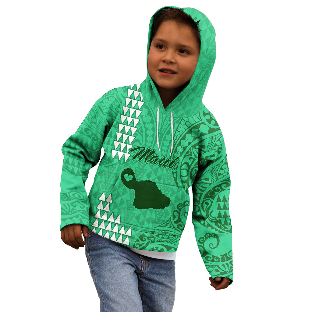 Personalised Maui Island Kid Hoodie Kakau Tribal Mixed Polynesian Pattern Green - Wonder Print Shop