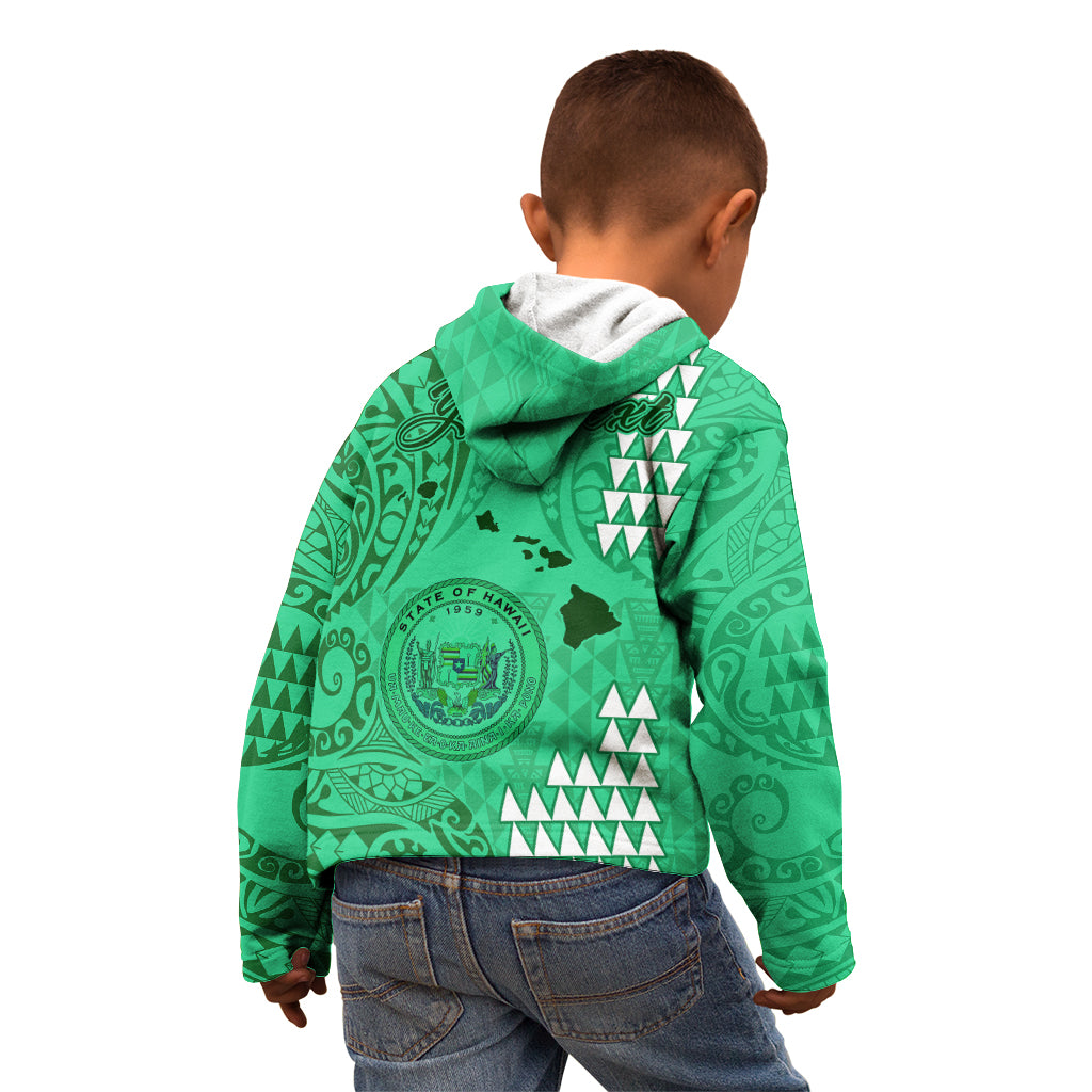 Personalised Maui Island Kid Hoodie Kakau Tribal Mixed Polynesian Pattern Green - Wonder Print Shop