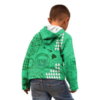 Personalised Maui Island Kid Hoodie Kakau Tribal Mixed Polynesian Pattern Green - Wonder Print Shop