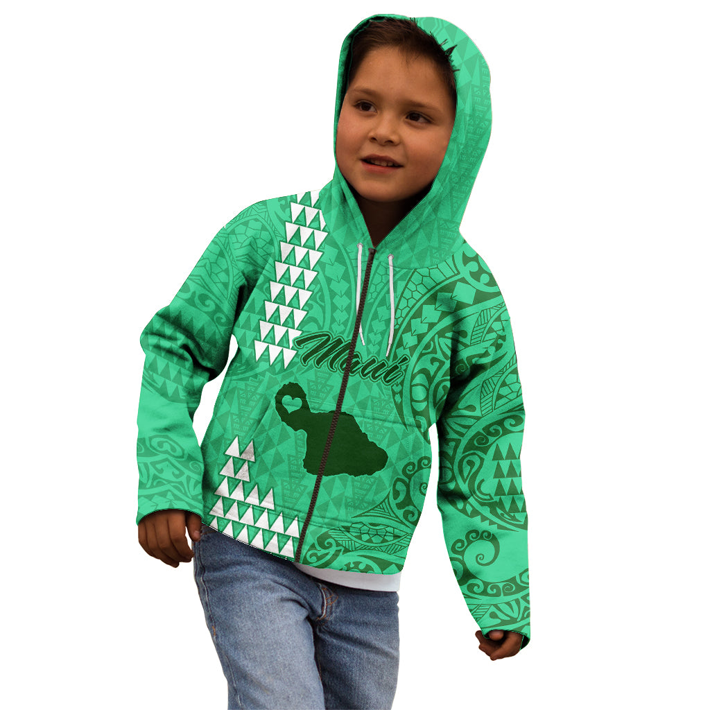 Personalised Maui Island Kid Hoodie Kakau Tribal Mixed Polynesian Pattern Green - Wonder Print Shop