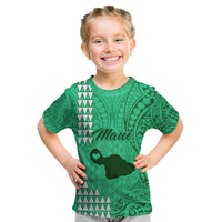 Personalised Maui Island Kid T Shirt Kakau Tribal Mixed Polynesian Pattern Green - Wonder Print Shop