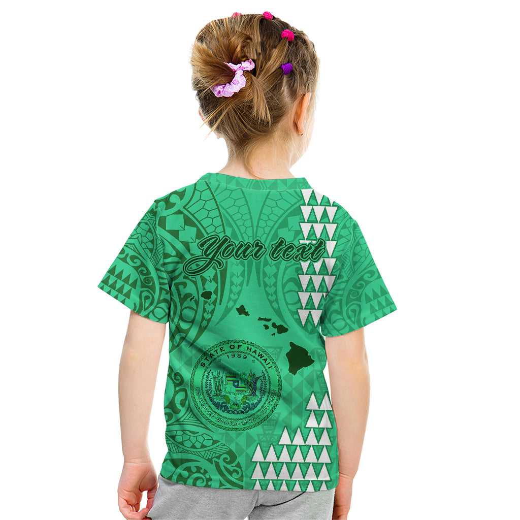 Personalised Maui Island Kid T Shirt Kakau Tribal Mixed Polynesian Pattern Green - Wonder Print Shop