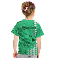 Personalised Maui Island Kid T Shirt Kakau Tribal Mixed Polynesian Pattern Green - Wonder Print Shop