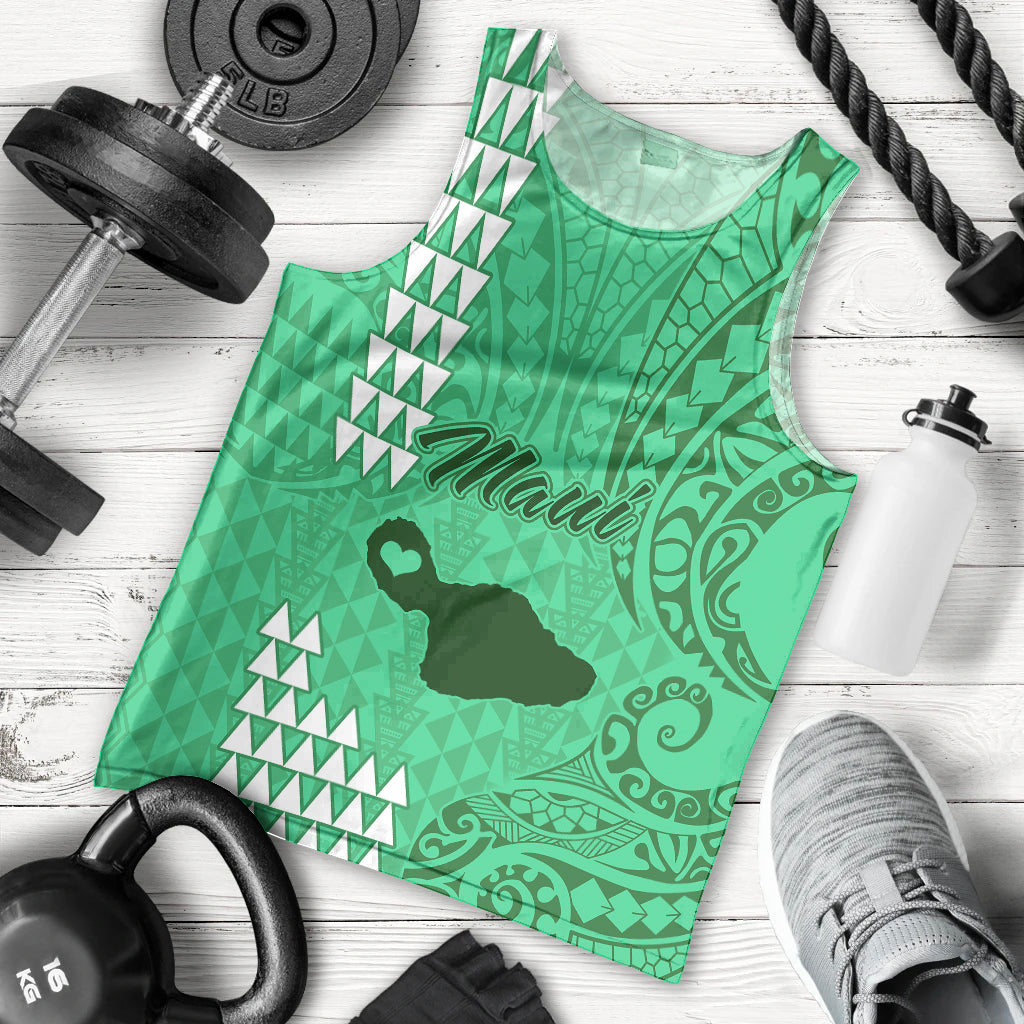 personalised-maui-island-men-tank-top-kakau-tribal-mixed-polynesian-pattern-green