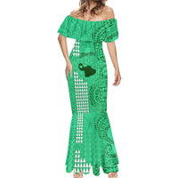Personalised Maui Island Mermaid Dress Kakau Tribal Mixed Polynesian Pattern Green - Wonder Print Shop